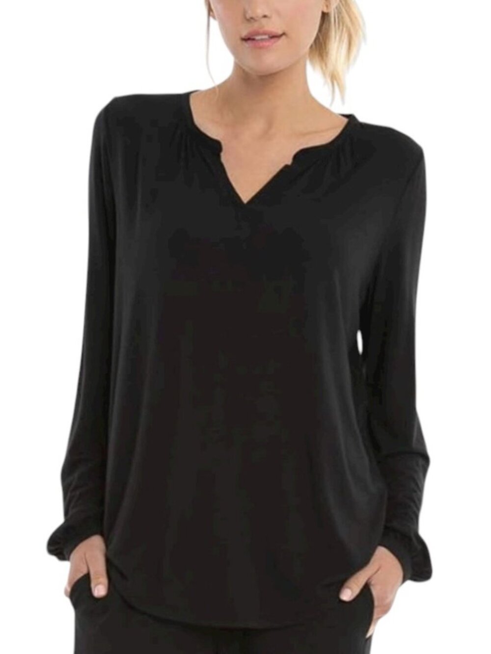 Barefoot Dreams Black Long Sleeve V Neck Luxe Milk Jersey Top